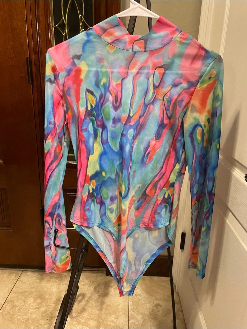 Bodysuit Hot TieDie  Long-Sleeve Body Briefer Top Sexy Adult Onesies M